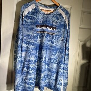Silver Bait Shirt, Mens Size 3X Blue, Long Sleeve, Bait Performance Fishing. SPF